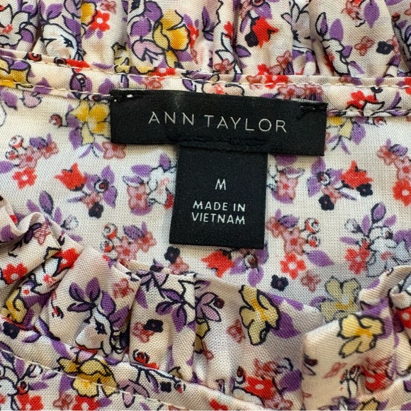 Ann Taylor Purple Orange Floral Ruffle Flutter Keyhole Button Blouse, Sz M - Picture 14 of 14